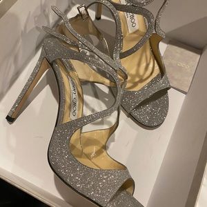 Jimmy Choo Lang 100 Glitter Leather Sandal